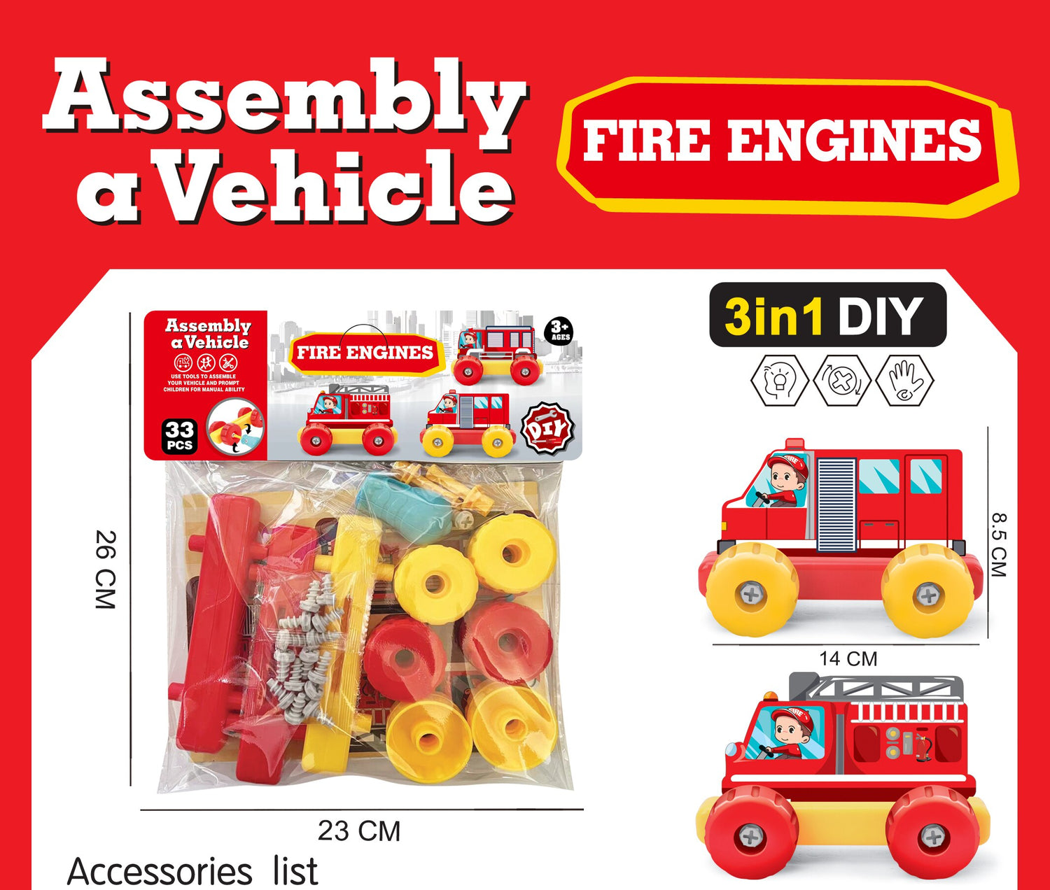 Kids 3 in 1 DIY Assembly A Vehicle Toy Set childrensterritory