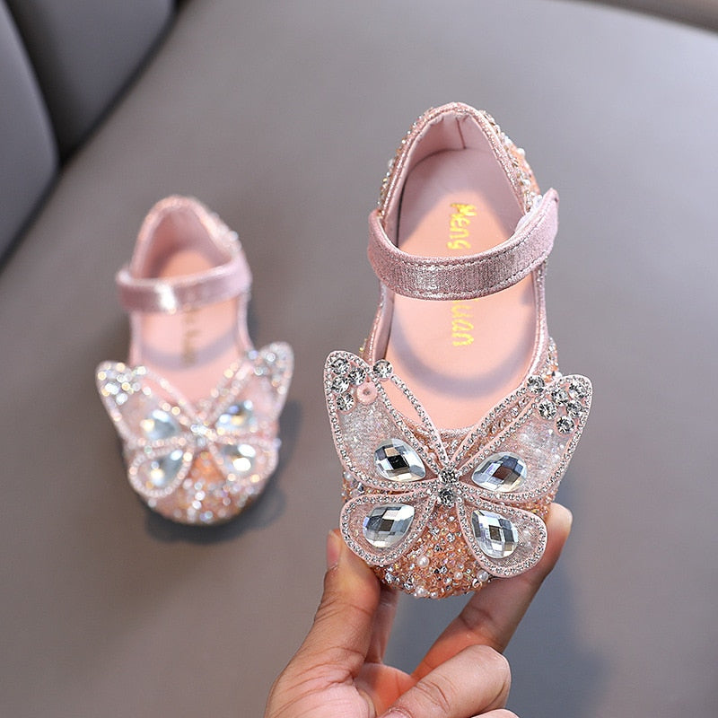 Kids Girls Pearl Butterfly Design Princess Party Shoes childrensterritory