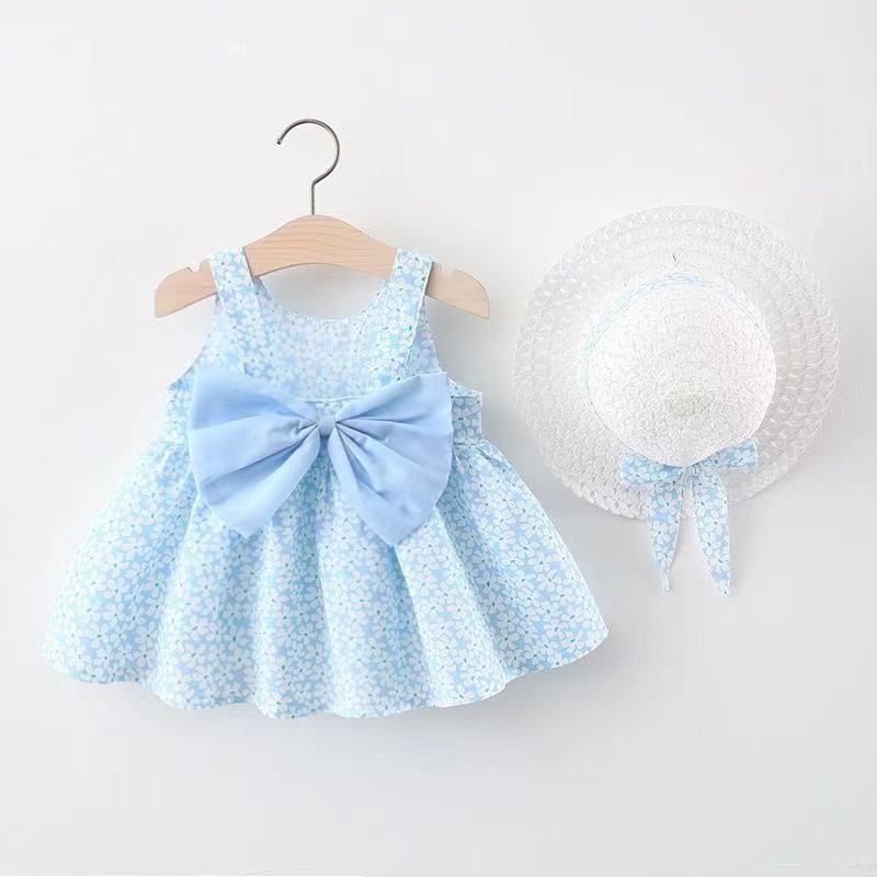 Floral Print Bow Design Baby Girl Beach Summer Dresses childrensterritory