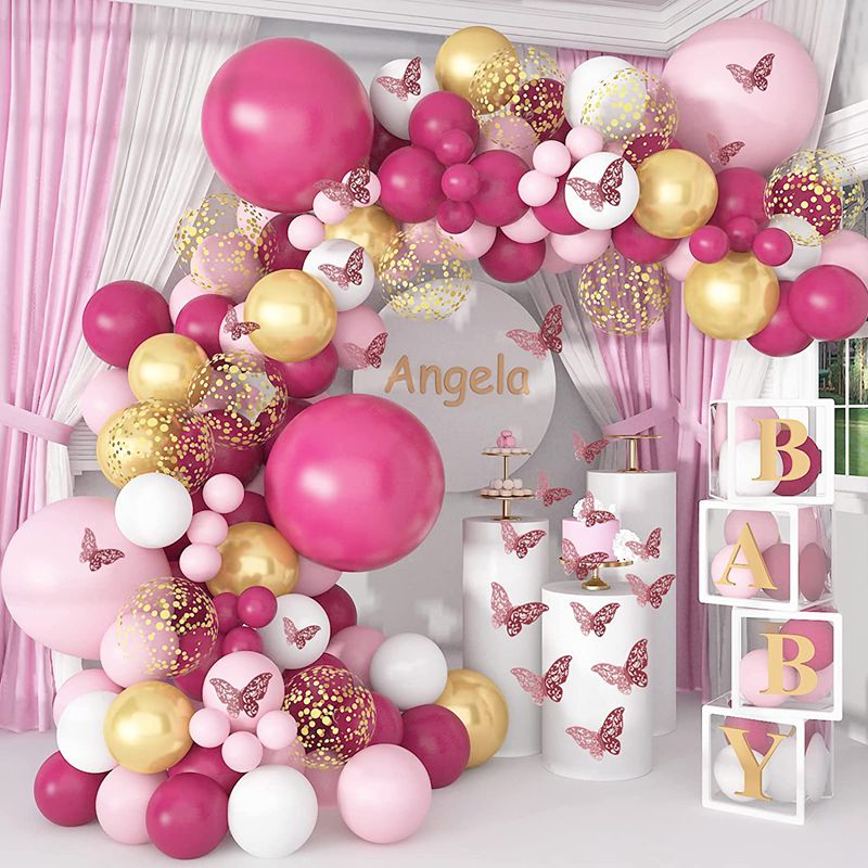 Hot Pink Gold Latex Balloons Garland Arch Kit for Decoration childrensterritory