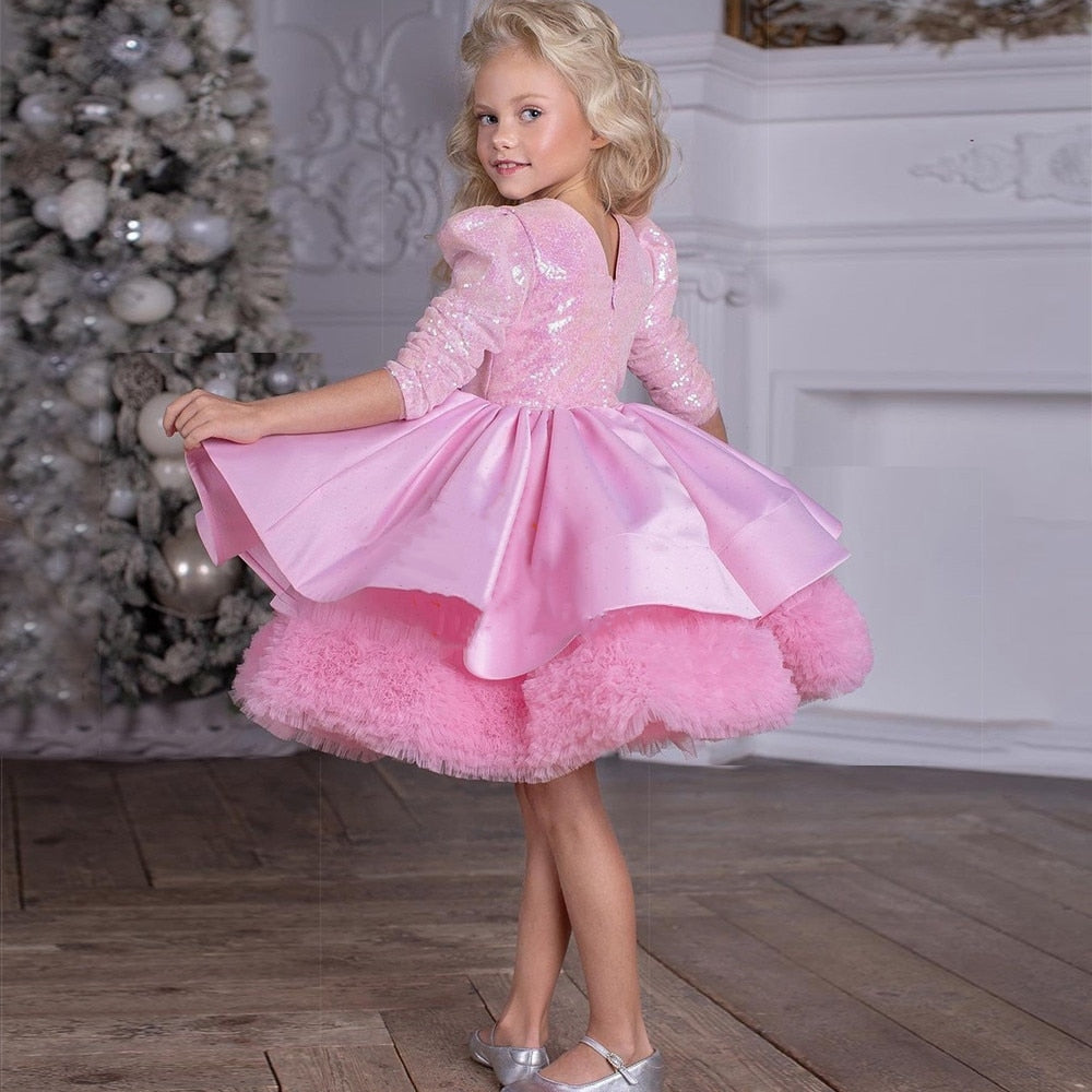 Puffy Pink Tiered Infant Girl Birthday Party Gown childrensterritory