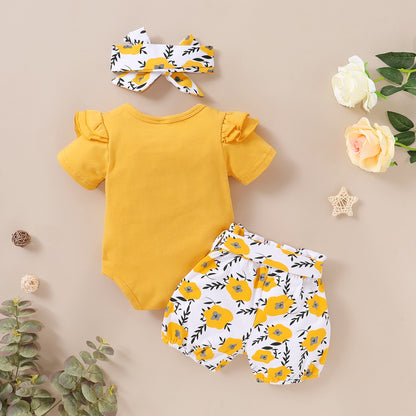 Baby Girl 3Pcs Letter &amp; Floral Print Outfit Set childrensterritory