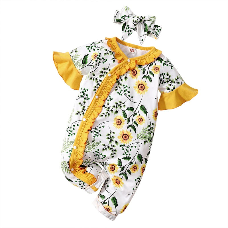 Baby Girls Floral Summer Bodysuit with Headband childrensterritory
