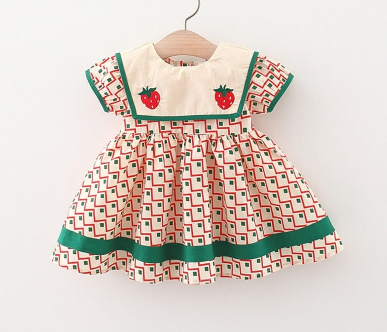 Plaid Baby Girls Summer Dresses with Navy Collar childrensterritory