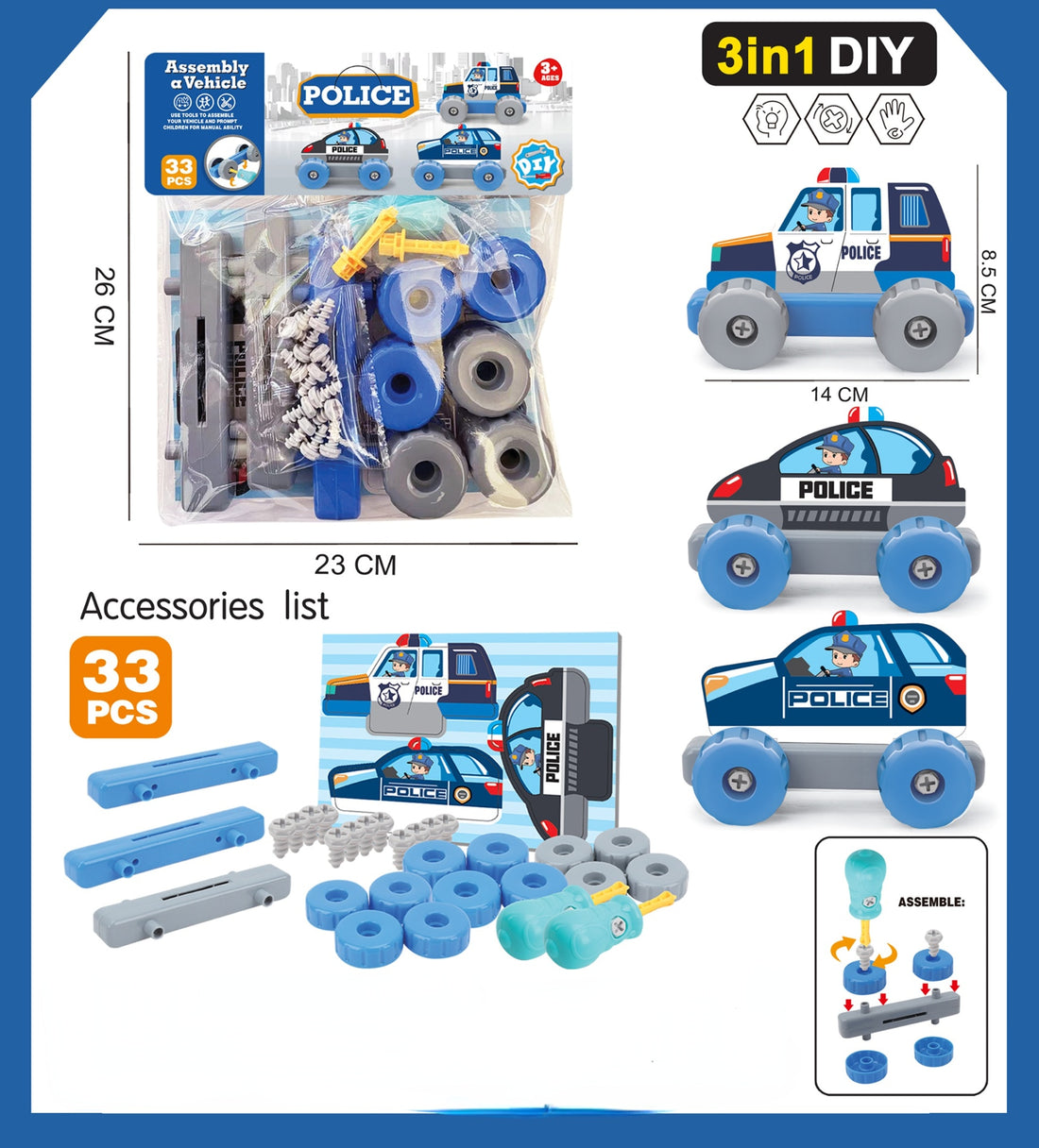 Kids 3 in 1 DIY Assembly A Vehicle Toy Set childrensterritory