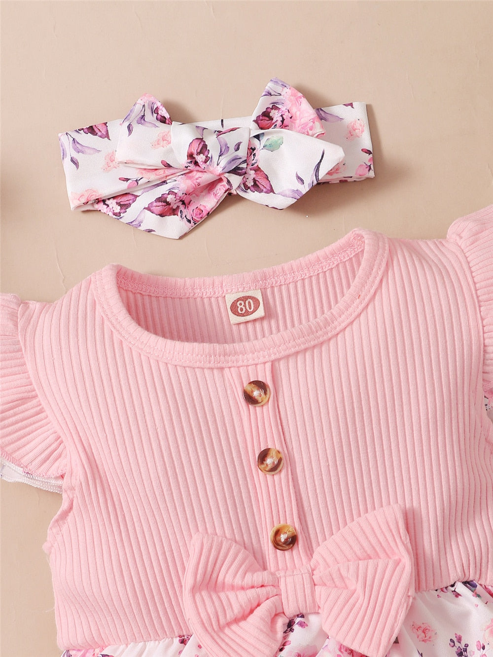 Baby Girl 2Pcs Floral Romper Dress with Headband childrensterritory