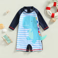 Dinosaur and Stripes Print Kid Romper Swimsuit for Unisex childrensterritory