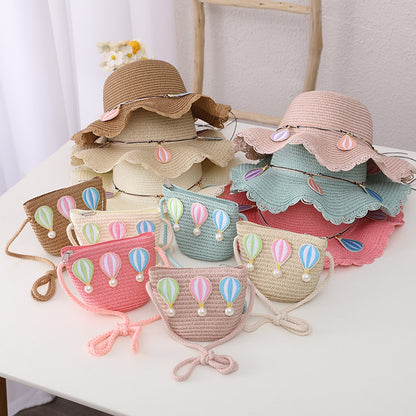 Kid Girl Colorful Anti-Dust Straw Hat with Bag Set  childrensterritory