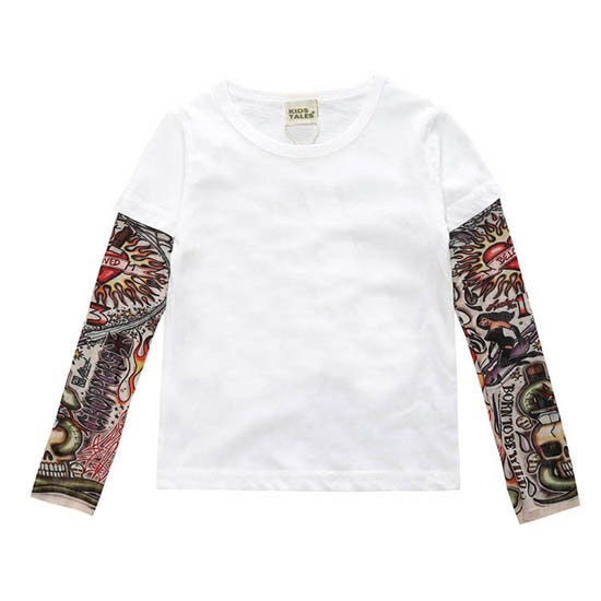 Letter Printed Kids Boys T-shirts with Tattoo Sleeves childrensterritory