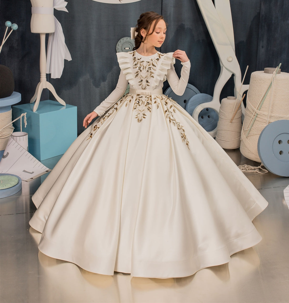 Gold Sequined Luxury Flower Girl Dress for Wedding/Communion childrensterritory