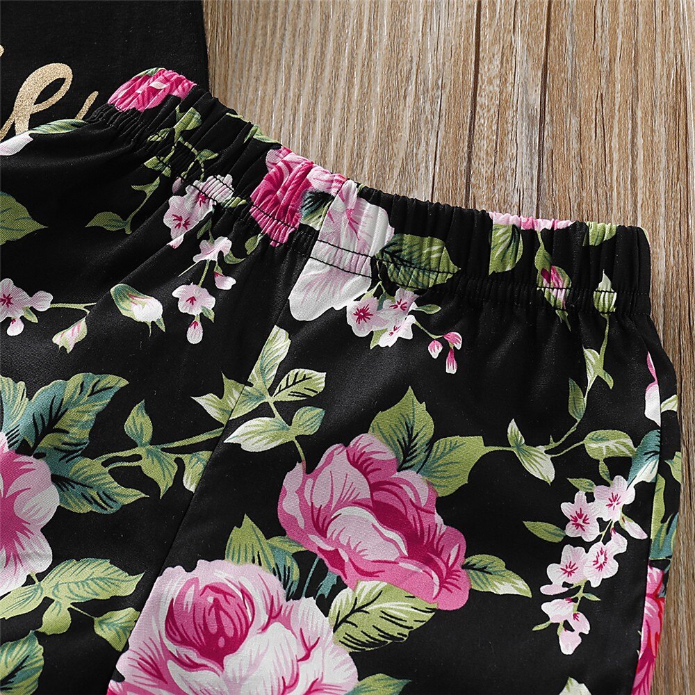 Baby Girl Letter Printed Vest+Floral Shorts 3PCS Outfit Set childrensterritory