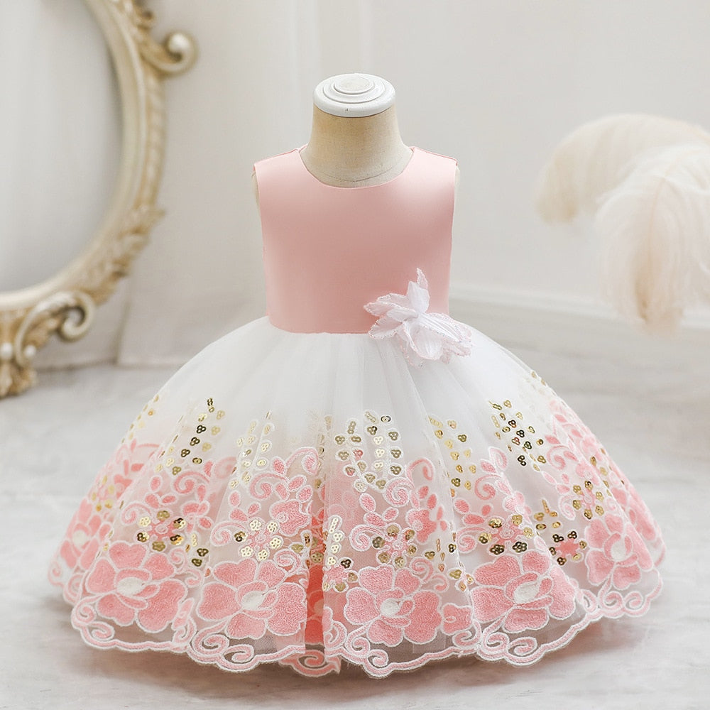 Cute Bow Golden Sequined Flower Birthday Dresses For Kids Girl childrensterritory