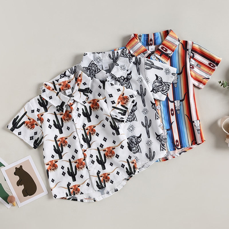 Lapel Bull Print Toddler Boys Loose Casual Shirt childrensterritory