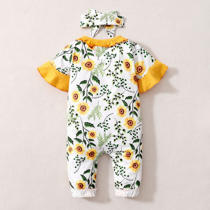 Baby Girls Floral Summer Bodysuit with Headband childrensterritory