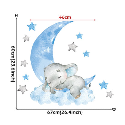 Elephant Sleeping on Moon Wall Decals for Baby Room childrensterritory