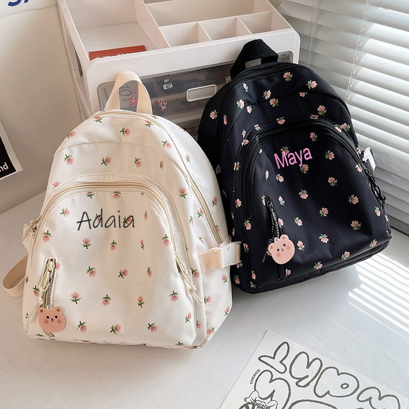 Floral Backpack for Girls with Personalized Embroidery Name childrensterritory