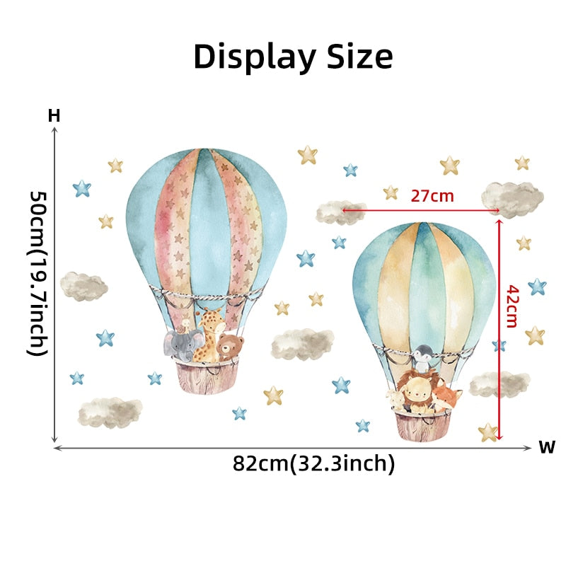 Watercolor Cartoon Hot Air Balloon Wall Decals for Kids&