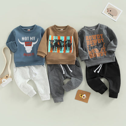 Letter Cow Print Baby Boy Sweatshirt and Trousers Set childrensterritory