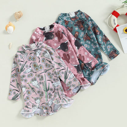 Kids Girls Long Sleeve Printed Bathing Suit/Swimwear childrensterritory