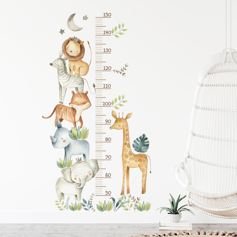 Cartoon Animals &amp; Height Chart Wall Stickers childrensterritory
