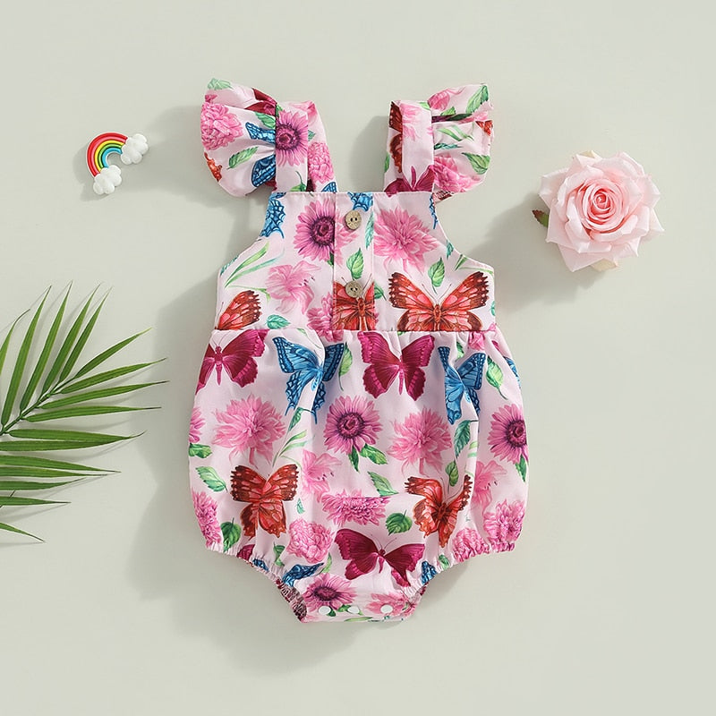 Butterfly Flower Print Baby Girls Summer Bodysuit childrensterritory