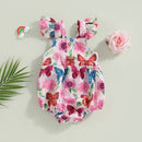 Butterfly Flower Print Baby Girls Summer Bodysuit childrensterritory