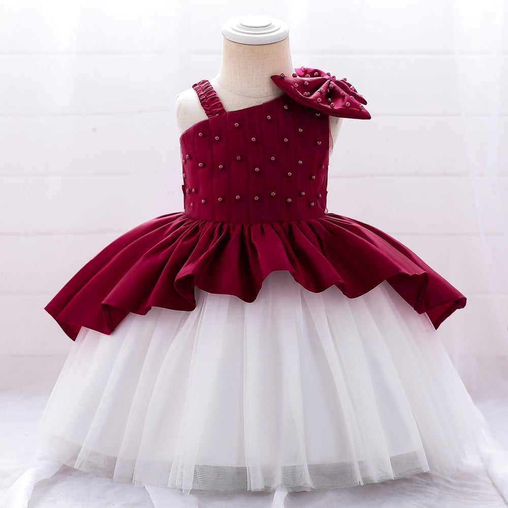 Baby/Kids Girls Bow Beaded Tulle Christening Dress childrensterritory