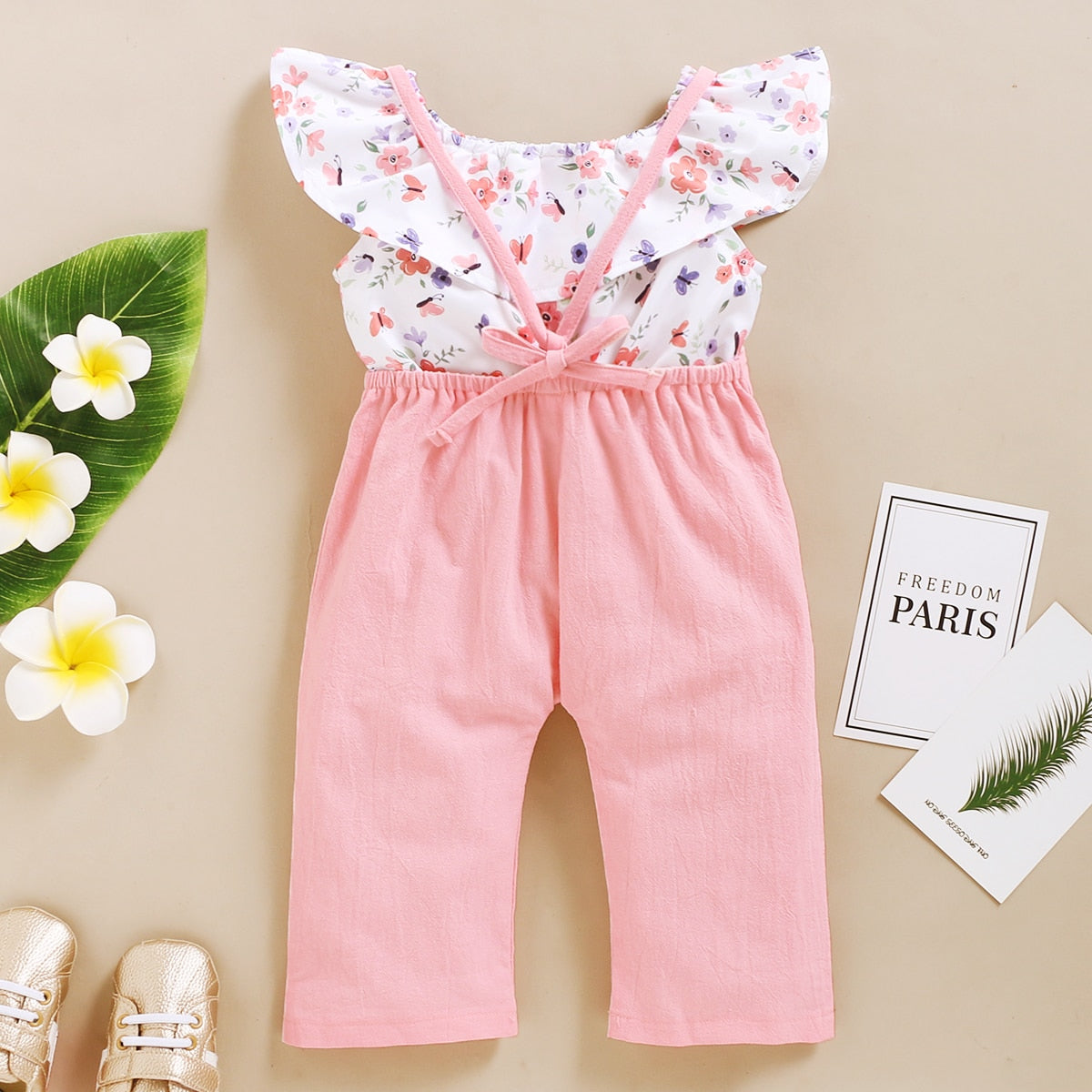Toddler Girl Floral Short Top + Suspender Pant 2PCS Outfit childrensterritory