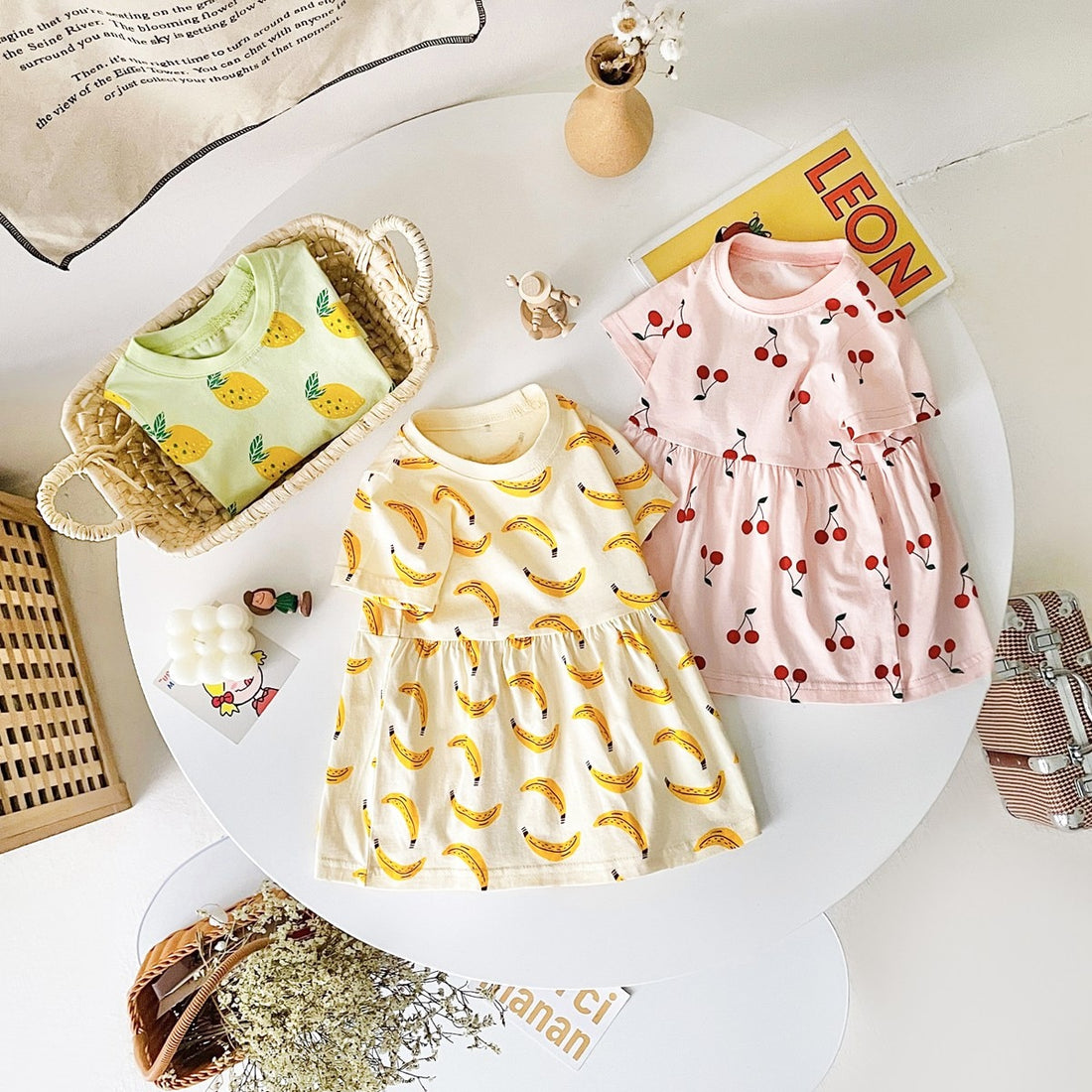 Fruit Print Little Girls Summer Holiday Cotton Dresses childrensterritory