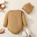Long Sleeves Bear Print Baby Jumpsuit & Hat Set childrensterritory