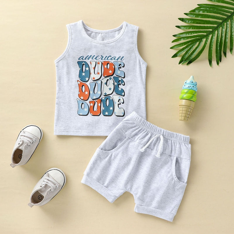 Letter Print Baby Boy Independence Day Clothing Set childrensterritory