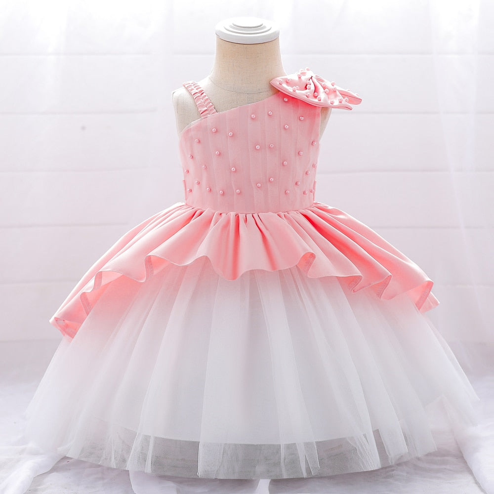 Baby/Kids Girls Bow Beaded Tulle Christening Dress childrensterritory