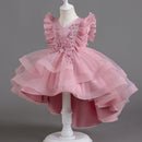 Lace Flower Embroidery Fluffy Mesh Trailing Girls Party Dresses childrensterritory