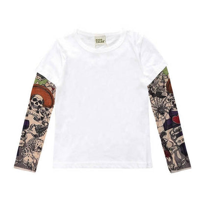 Letter Printed Kids Boys T-shirts with Tattoo Sleeves childrensterritory
