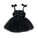 Toddler Girl White Dot Print Mesh Hem Dress childrensterritory