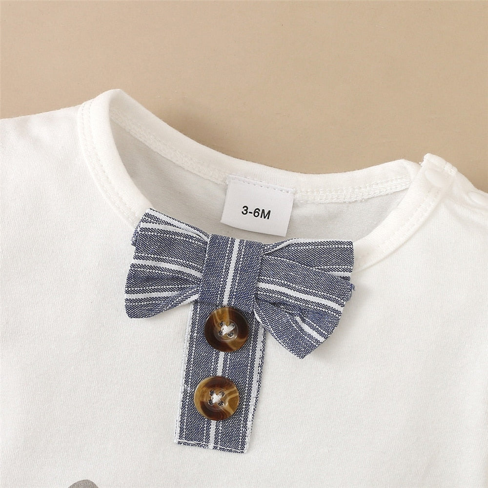 Baby Boy Cartoon Bodysuit with Striped Shorts Clothes Set childrensterritory