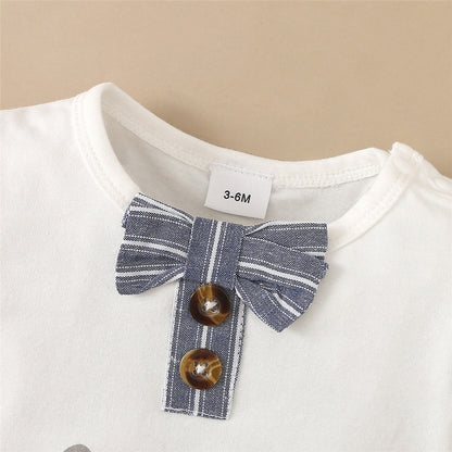 Baby Boy Cartoon Bodysuit with Striped Shorts Clothes Set childrensterritory