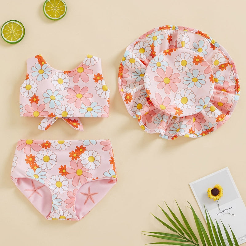 Baby/Kids Girls 3PCS Floral Print Swimwear Sets childrensterritory