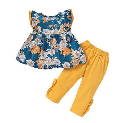 Baby/Kid Girl 2Pcs Flower Top &amp; Pant Clothing Set childrensterritory