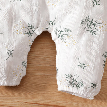 Leaf Print Long Sleeve Baby Girl Romper with Headband childrensterritory