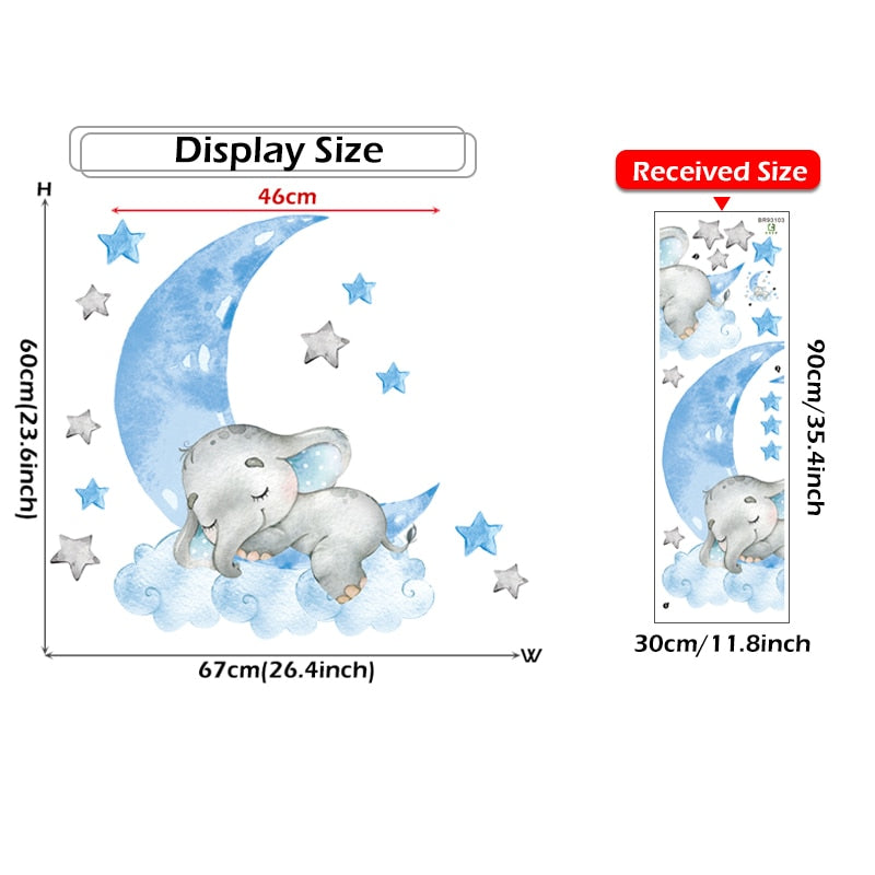 Elephant Sleeping on Moon Wall Decals for Baby Room childrensterritory