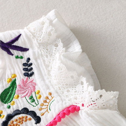 Baby/Kids Girls Embroidery Swing Pleated Dress childrensterritory