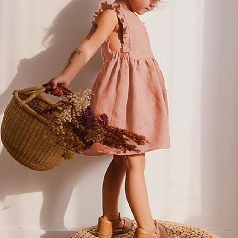 Kid Girl Solid Ruffles Sleeveless Sundress | Cotton Dress childrensterritory