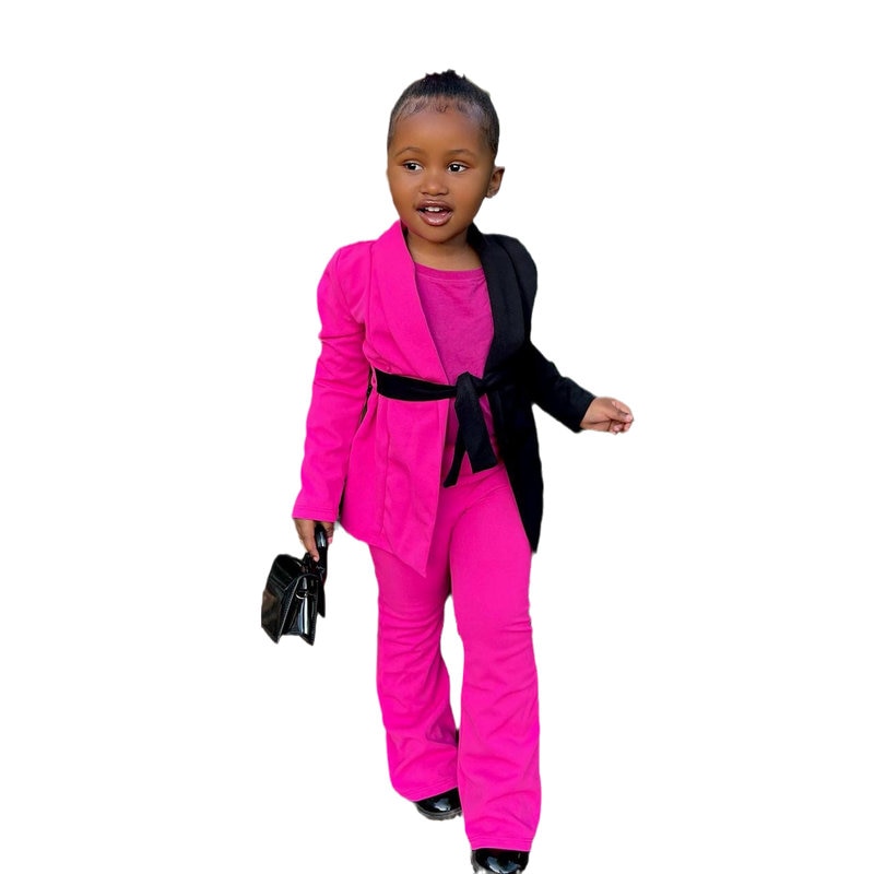 Kids Girls Colorblock Blazer + Pants Fashion Clothes Sets childrensterritory