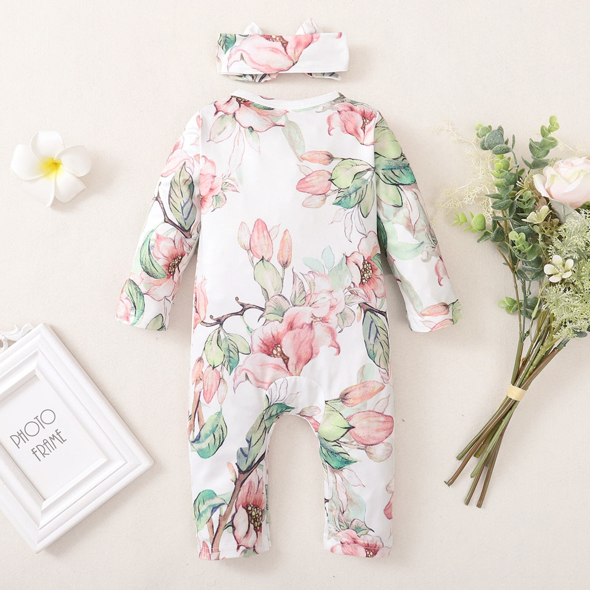 Baby Girl Floral Bodysuit with Bow-knot Headband childrensterritory