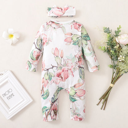 Baby Girl Floral Bodysuit with Bow-knot Headband childrensterritory