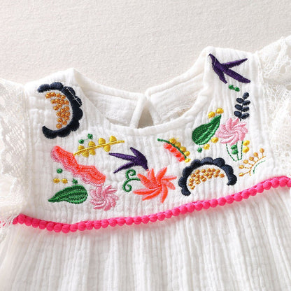 Baby/Kids Girls Embroidery Swing Pleated Dress childrensterritory