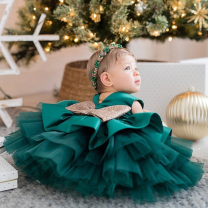 Toddler Girl Big Bow Tutu Baptism/Wedding Party Dress childrensterritory