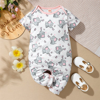 Baby Girl Elephant Print Summer Bodysuit childrensterritory