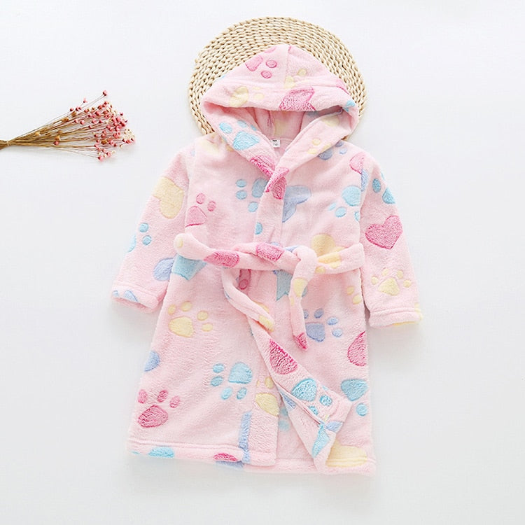 Kids Cartoon Printed Hooded Flannel Bathrobe childrensterritory